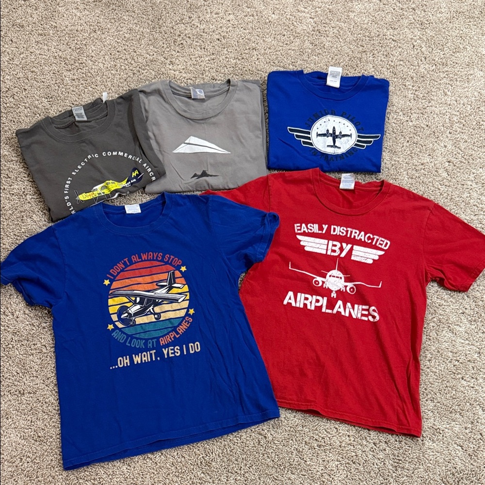 Kids Airplane Graphic T-Shirt - Blue and Red
